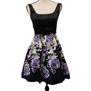 Teeze Me Jr Dress Size 3 Black Purple Floral Cotton Blend Sleeveless NWT #I-12